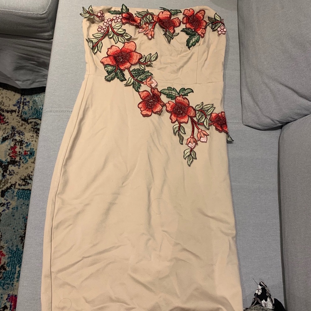Forever 21 nude strapless red roses dress